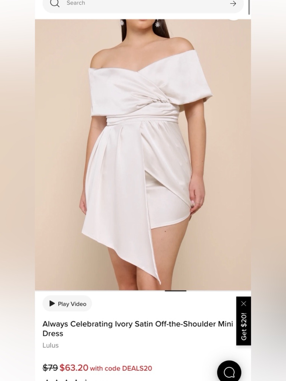 NWT Lulu's One-Shoulder Satin Mini Dress in Ivory
